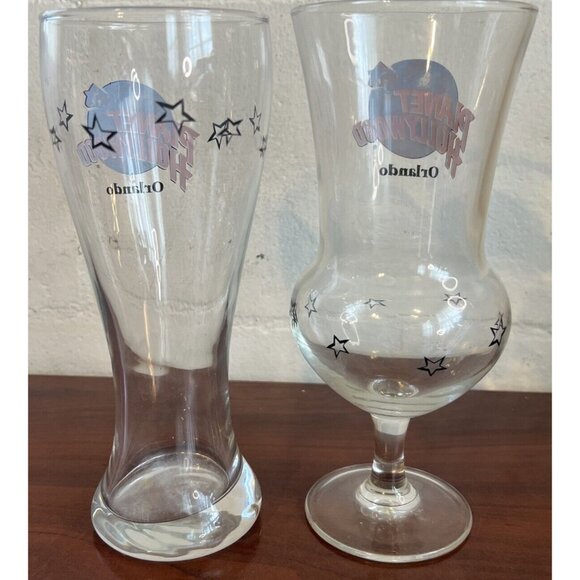 PLANET HOLLYWOOD Orlando Clear Hurricane & Pilsner Beer Glasses Set of 2 - Picture 4 of 4